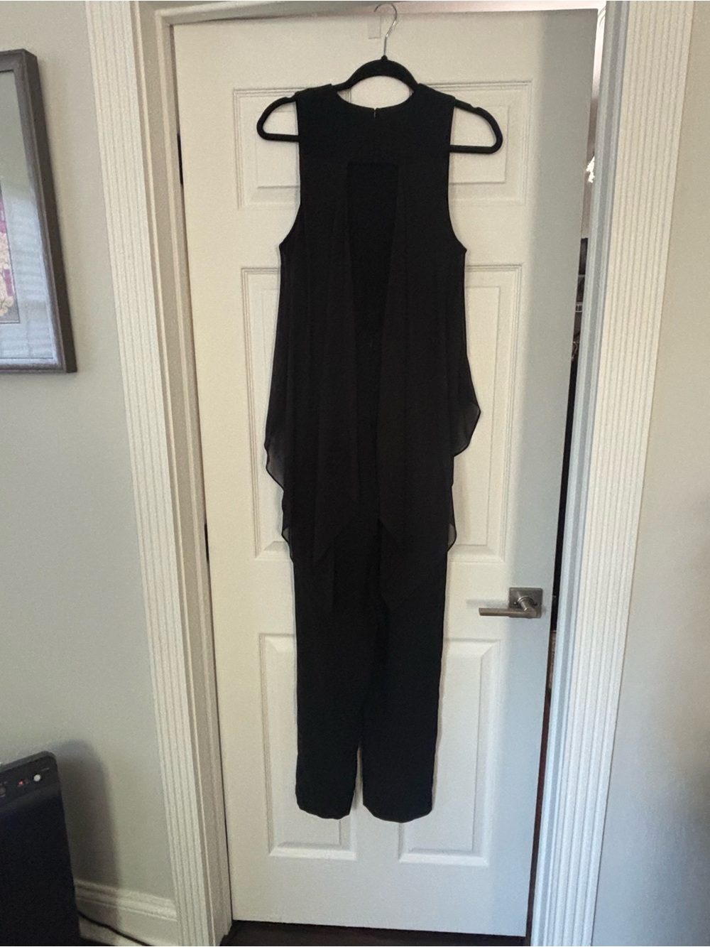 BCBGMaxAzria Black Layered Chiffon-Overlay Jumpsuit